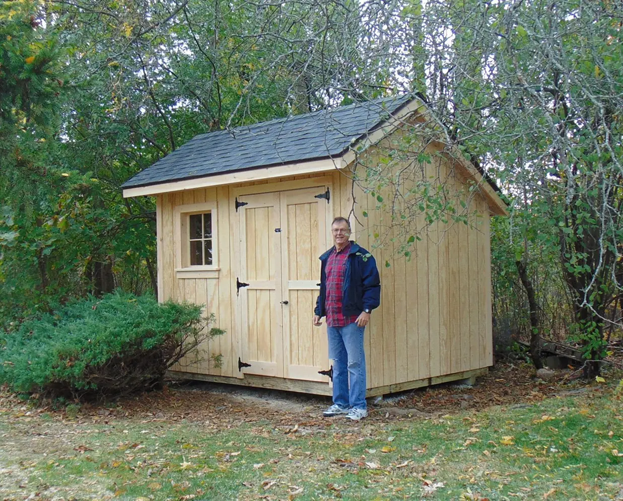 A saltbox shed built in Burlington VT