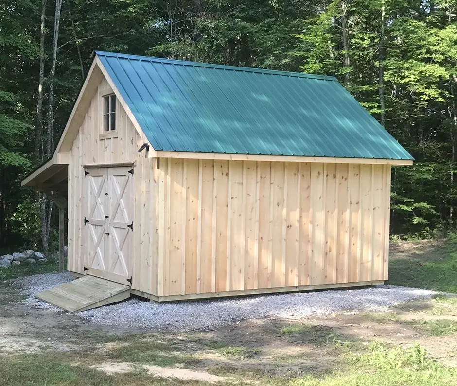 a shed with board and batten siding