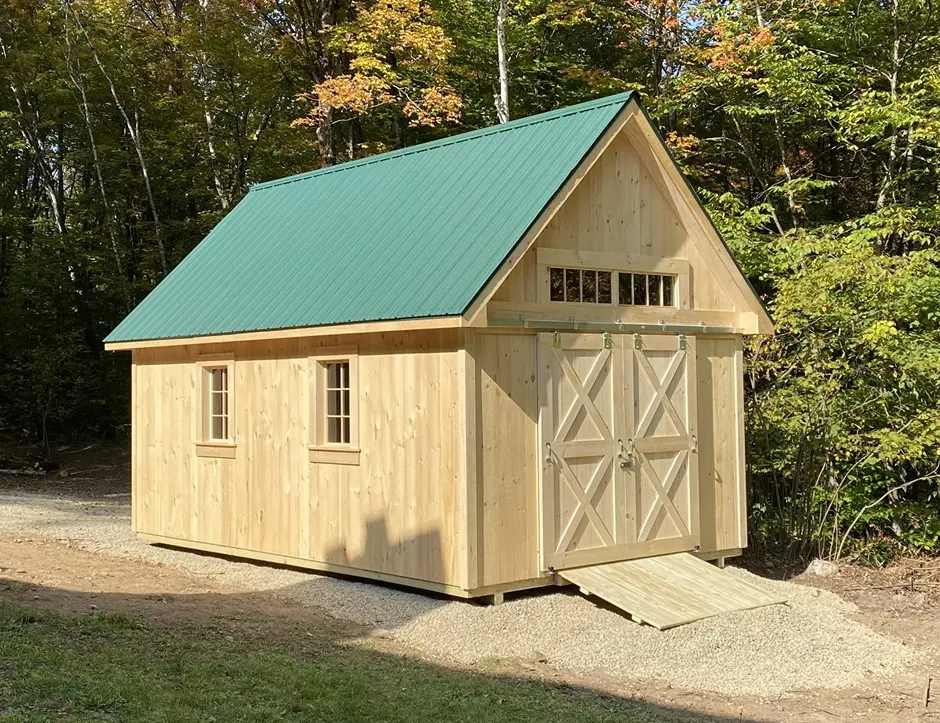 a shed with shiplap siding